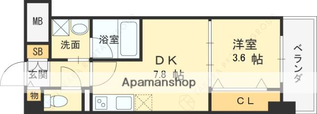 グランツ鶴見(1DK/2階)の間取り写真