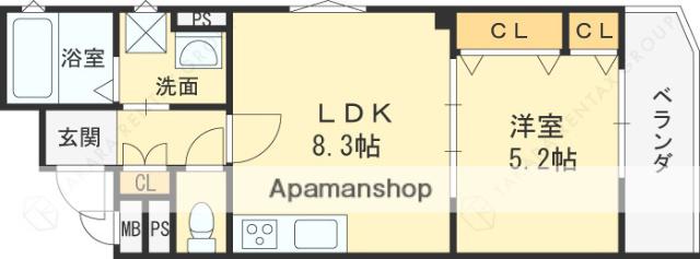 クリエオーレ津の辺町1(1LDK/1階)の間取り写真