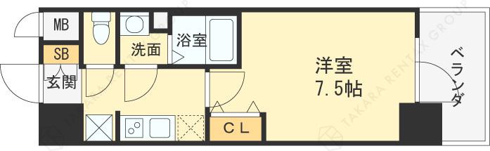 ソルテラスOSAKAJO EST(1K/8階)の間取り写真