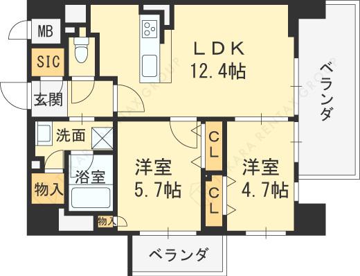 MORUAN RESIDENCE(2LDK/6階)の間取り写真