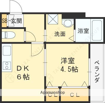 イリスコート今福南(1DK/2階)の間取り写真