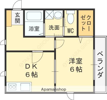 しらゆりピュアレンツ(1DK/2階)の間取り写真