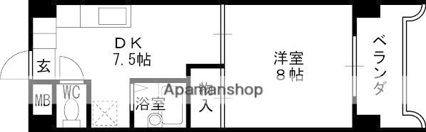 鶴見緑地ハイツ弐番館(1DK/8階)の間取り写真