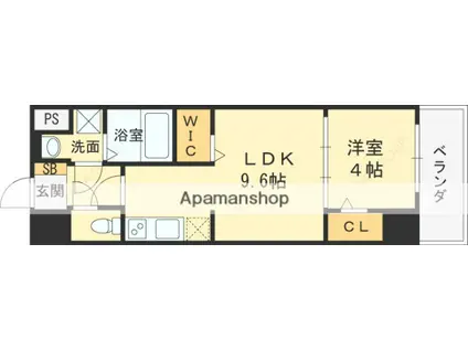 ハイフェンス京橋(1LDK/4階)の間取り写真