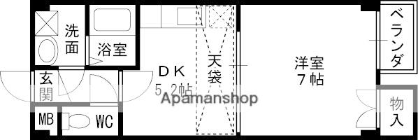 ピーノイースト(1DK/4階)の間取り写真