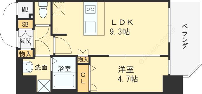プレサンス野田阪神駅前ザプレミアム(1LDK/9階)の間取り写真