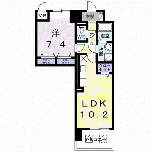天神 戎 長柄(1LDK/6階)の間取り写真
