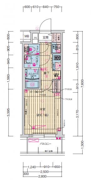 プレサンス扇町駅前(1K/11階)の間取り写真