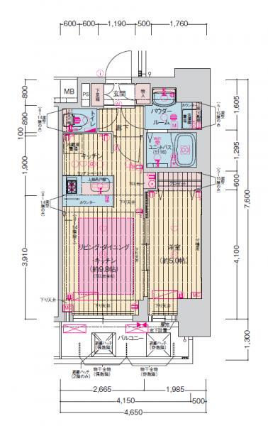 プレサンス扇町駅前(1LDK/12階)の間取り写真