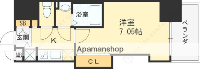 LUXE天神橋(1K/13階)の間取り写真