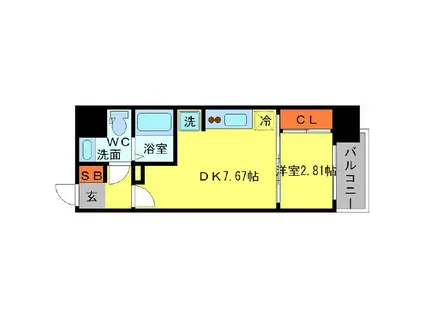 SERENITE新大阪(1DK/11階)の間取り写真