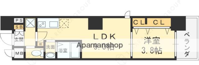 SK TRUST BLD(1LDK/9階)の間取り写真