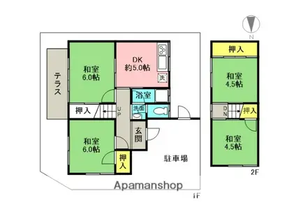 阪急電鉄京都線 高槻市駅 バス乗車時間：12分 安岡寺東バス停で下車 徒歩3分 2階建 築54年(4DK)の間取り写真