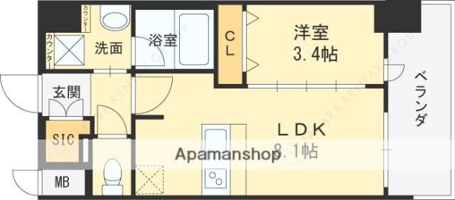 エステムコート梅田・天神橋Ⅳ ステーションフロント(1DK/6階)の間取り写真