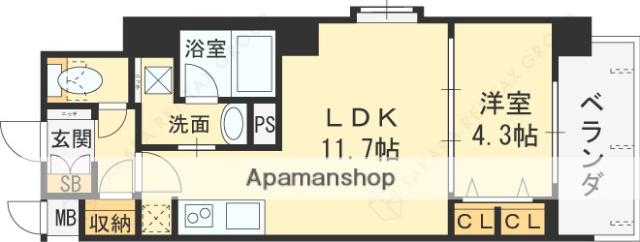 LA GRACE FUKUSHIMAⅡ(1LDK/5階)の間取り写真