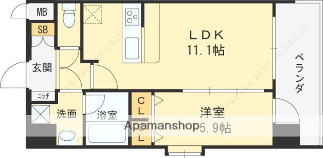 スプランディッド梅田北(1LDK/4階)の間取り写真