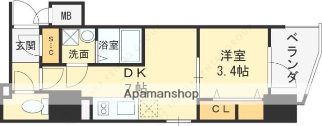 エスリードレジデンス大阪福島フロント(1DK/2階)の間取り写真