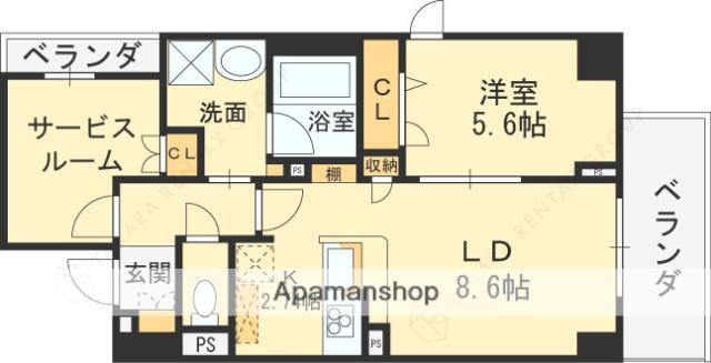 フラットレモン(1SLDK/8階)の間取り写真