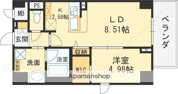 フラットレモン(1LDK/8階)の間取り写真