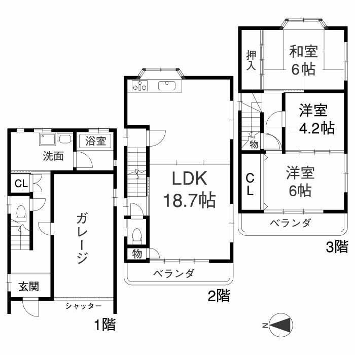 大阪メトロ谷町線 大日駅 徒歩16分 3階建 築27年(3LDK)の間取り写真