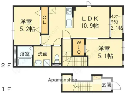 ORANGE VILLA 堀溝(2LDK/2階)の間取り写真