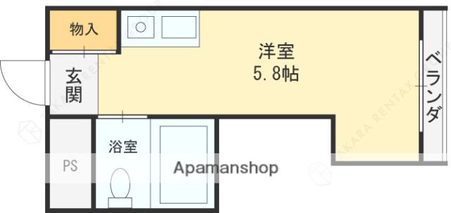 グリシーヌ弁天町(ワンルーム/1階)の間取り写真