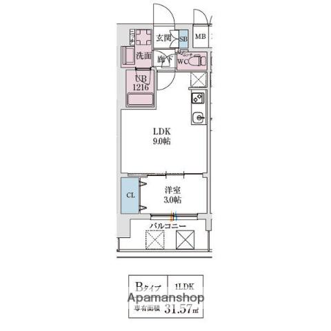 スプランディッド弁天町ウエスト(1LDK/2階)の間取り写真