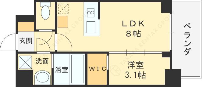 エスリードレジデンスザ・グラン大阪福島クラス(1LDK/3階)の間取り写真