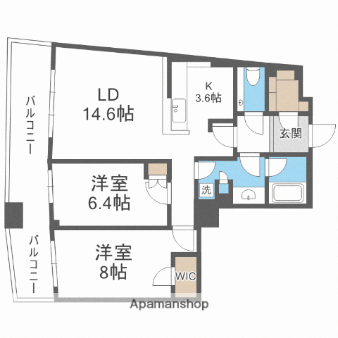 THE TOWER OSAKA(2LDK/26階)の間取り写真