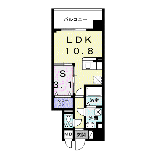 サニーレジデンス吉野Ⅱ(1LDK/2階)の間取り写真