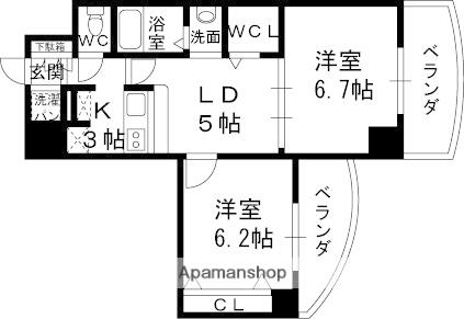 ノルデンタワー天神橋アネックス(2LDK/3階)の間取り写真