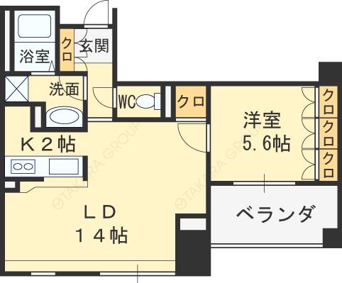 アーデンタワー福島ウエスト(1LDK/9階)の間取り写真