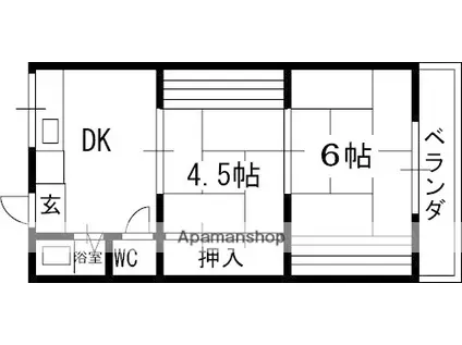 三栗フラワーマンション(2DK/2階)の間取り写真