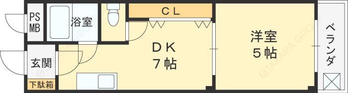 大宝枚岡グリーンヒルズ(1DK/3階)の間取り写真
