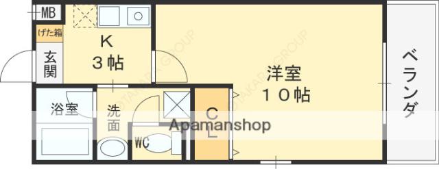 アリスコート菱屋西(1K/2階)の間取り写真