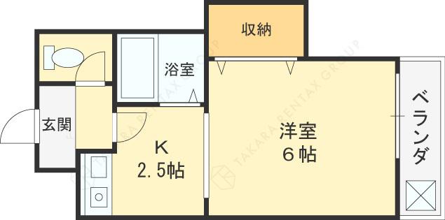 リバーサイド瓢箪山(ワンルーム/3階)の間取り写真