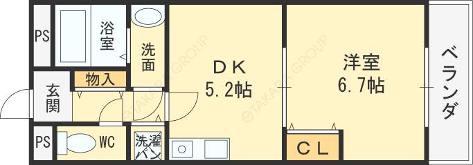 マジェスタ八戸ノ里(1DK/3階)の間取り写真