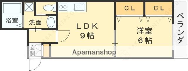 新石切エルミタージュ(1LDK/1階)の間取り写真