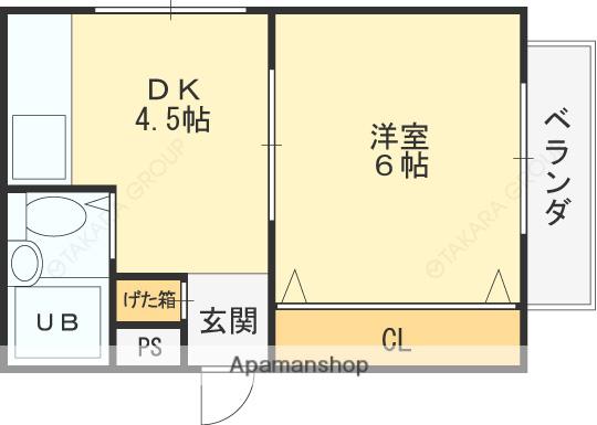 ジュネス菱屋西(1DK/1階)の間取り写真