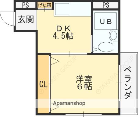 ジュネス菱屋西(1DK/3階)の間取り写真