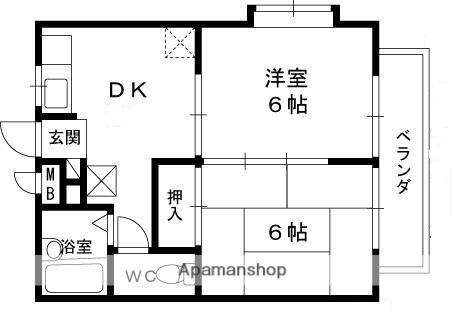 リヴィエール苦楽園(2DK/1階)の間取り写真
