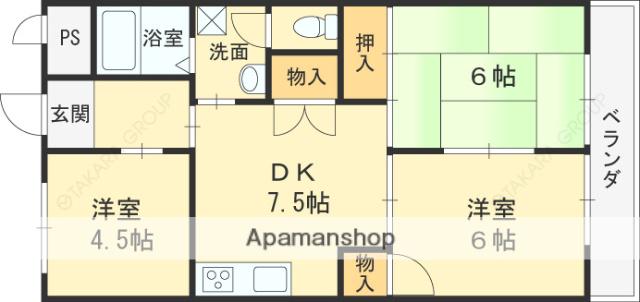 メゾン瓜生堂(3DK/3階)の間取り写真