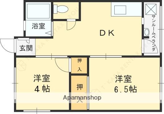 HY宝持マンション(2DK/4階)の間取り写真