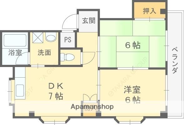 サンライフ若江東(2DK/4階)の間取り写真