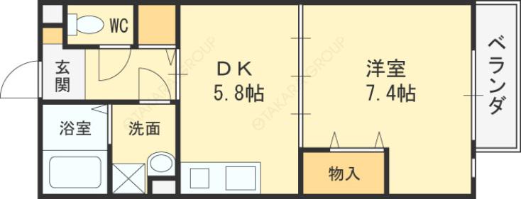 T-FORESTA棟(1DK/2階)の間取り写真