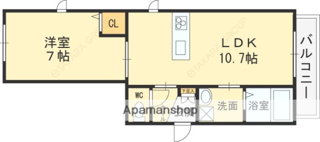 シャーメゾン俊徳町(1LDK/2階)の間取り写真
