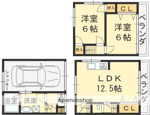 おおさか東線 衣摺加美北駅 徒歩10分 3階建 築41年(2LDK)の間取り写真
