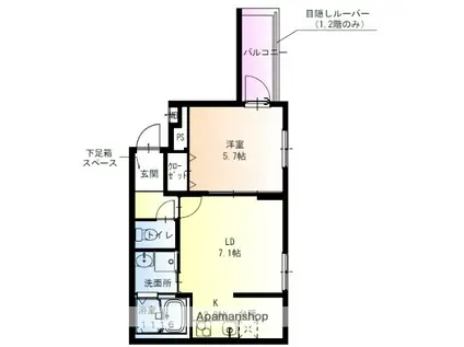 フジパレス瓜生堂(1LDK/1階)の間取り写真