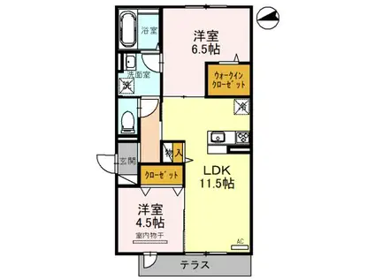 ボースウィングス竹渕東(2LDK/1階)の間取り写真