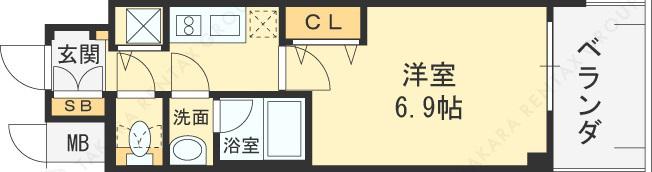 ソルテラス OSAKA イースト GATE(1K/9階)の間取り写真